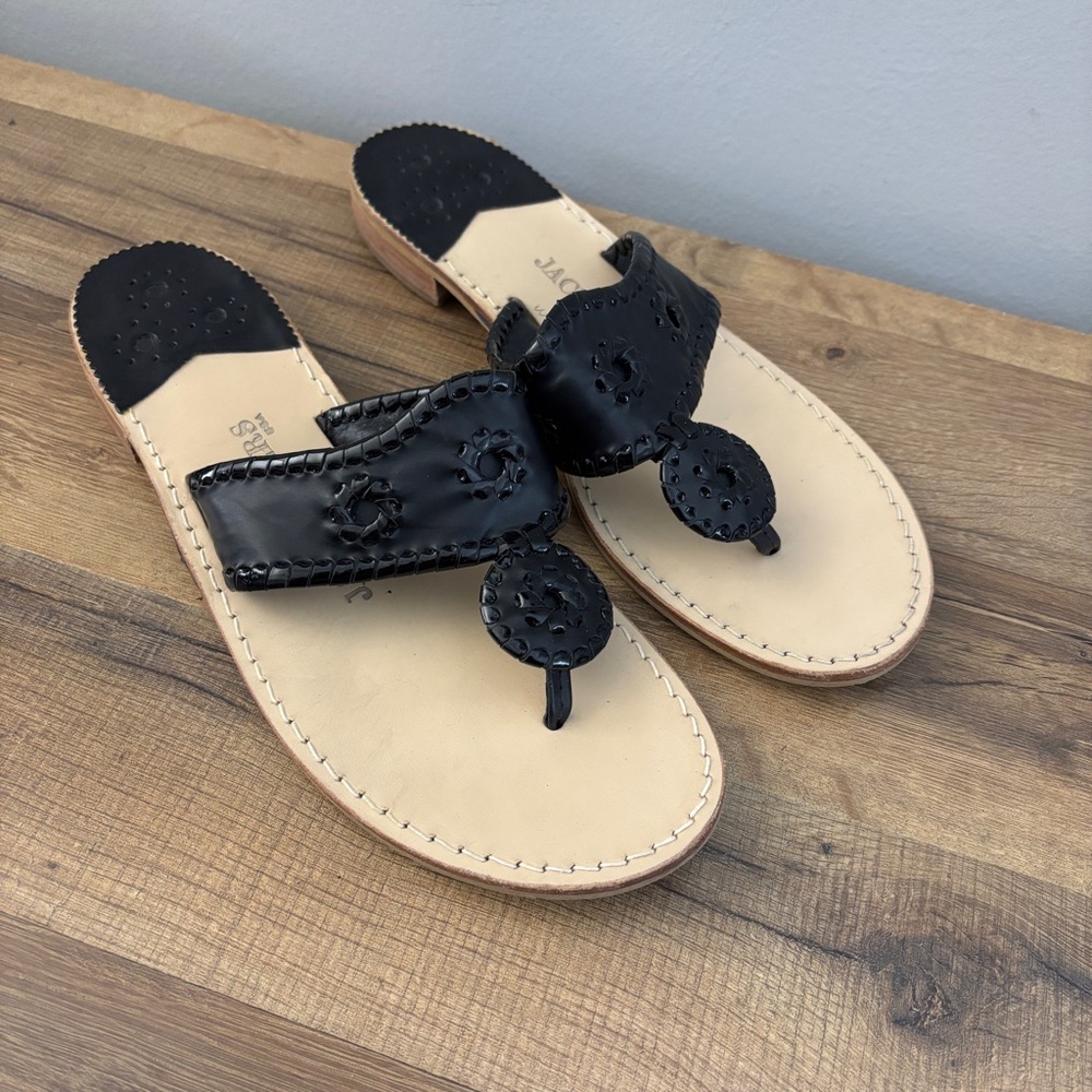 Jack Rogers Black and Natural Leather Porto Sandals